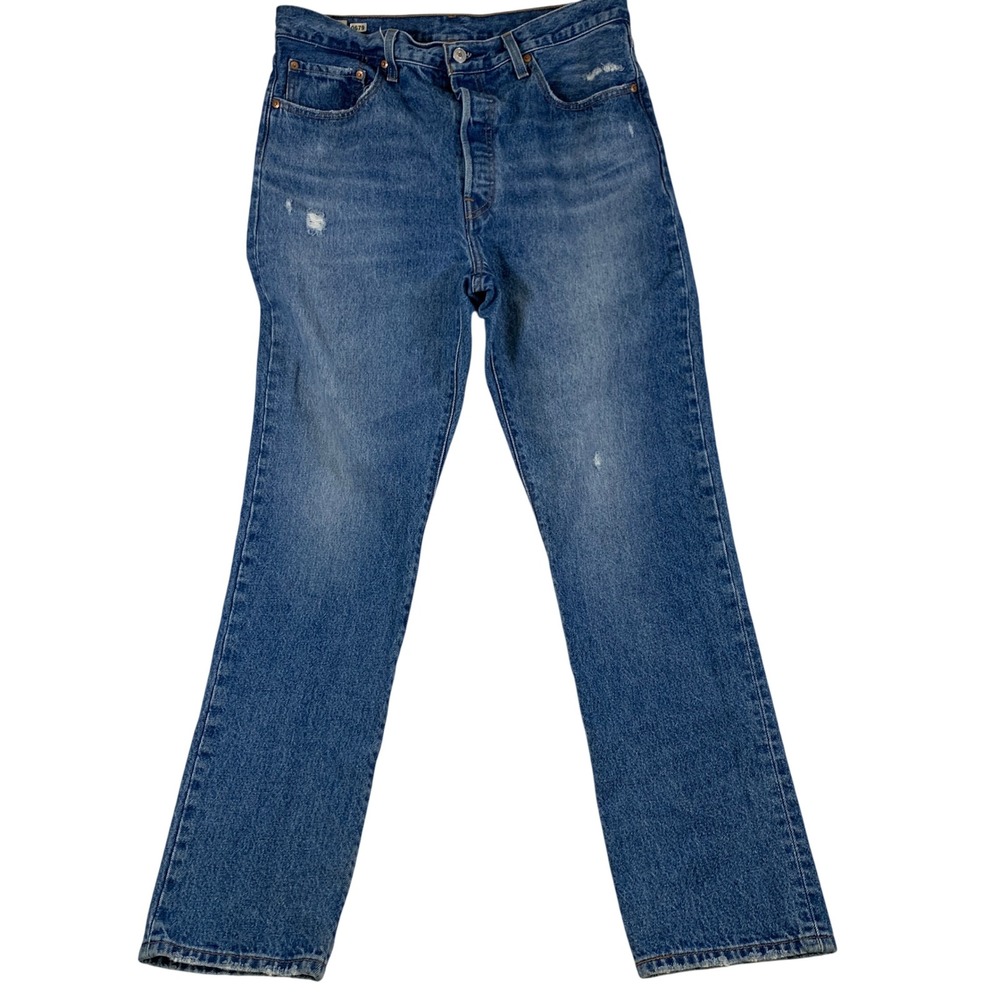Levi's Premium 501 Men's W32 L31 Button Fly Blue Jeans Distressed Denim Big E‎